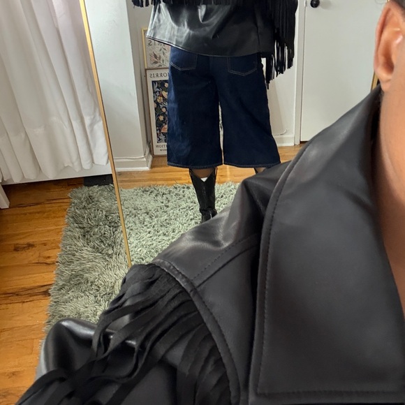 SOLD ON DEPOP | Nastygal Black Faux Leather Jacket with Fringe - Picture 3 of 6